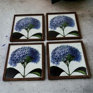 Ben’s Garden Blue Hydrangea Copper And Glass Coaster Set